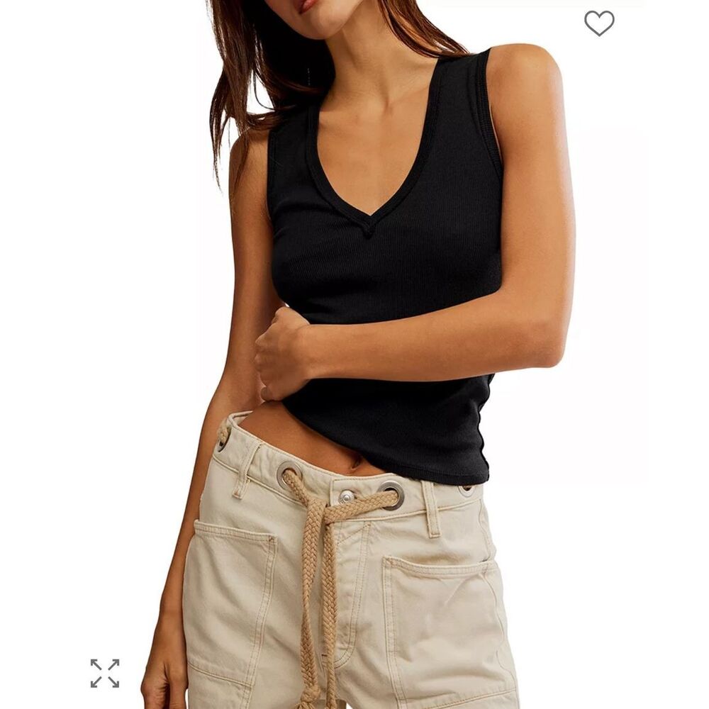 Free People X We The Free Neria V-Neck Tank Top black Women’s large NEW